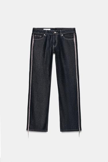 TRF LOW-RISE STRAIGHT FRINGED JEANS - Dark indigo by Zara - Image 0
