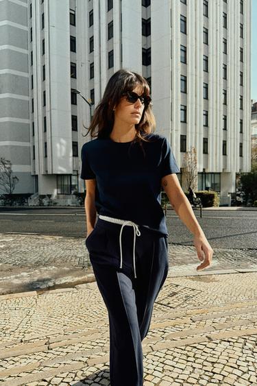 INTERLOCK SHORT SLEEVE T-SHIRT - Navy blue by Zara