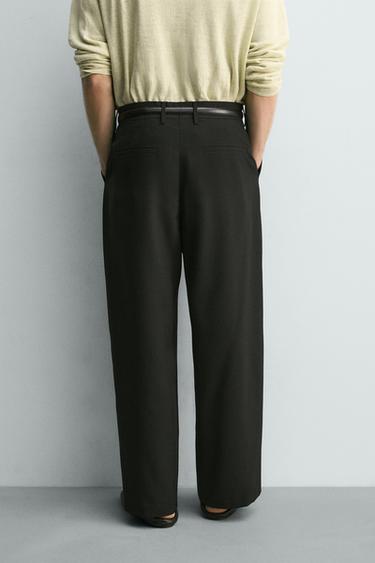 Zara RELAXED FIT PLEATED PANTS - Black