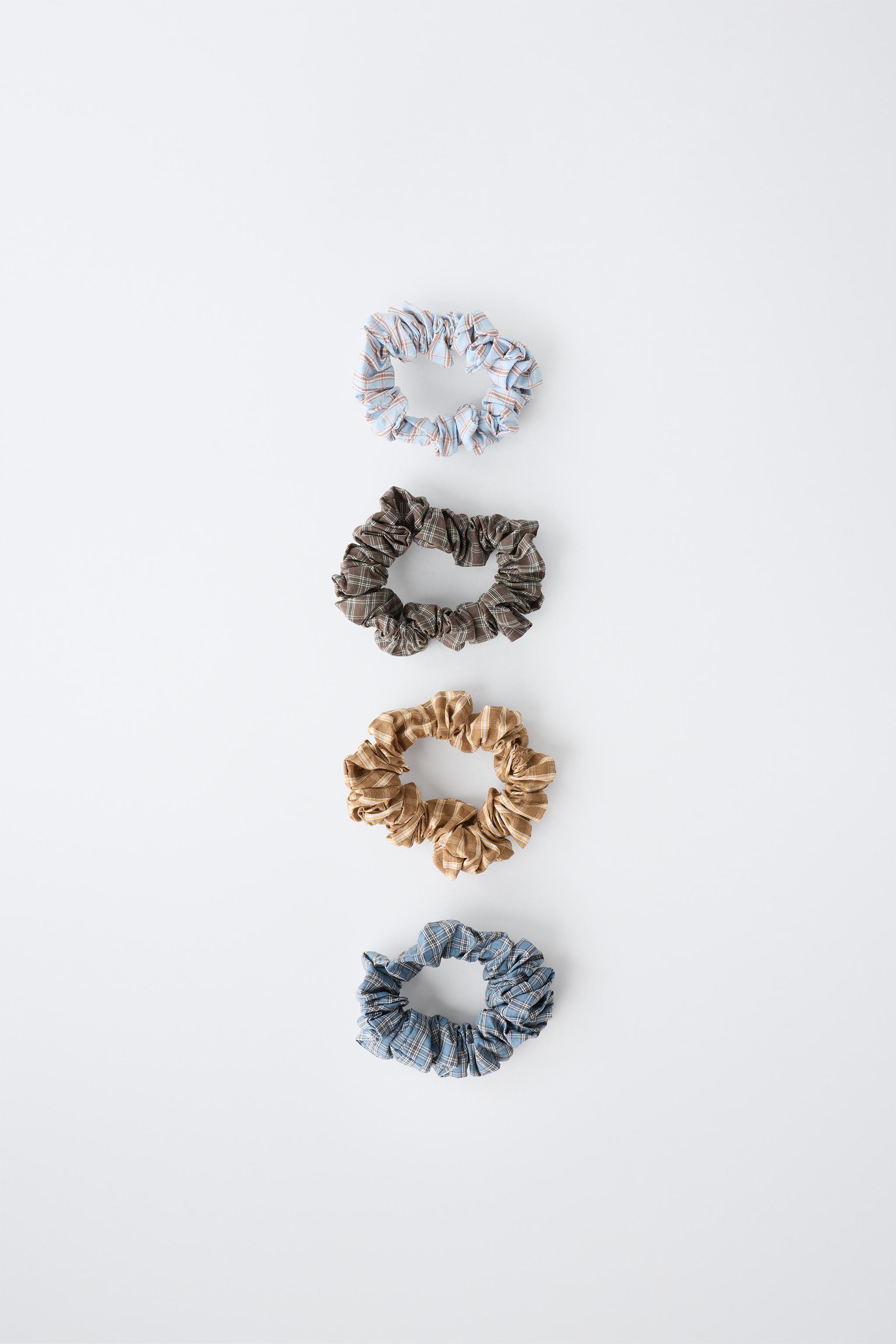 4-PACK PLAID HAIR SCRUNCHIES — Brown-Blue