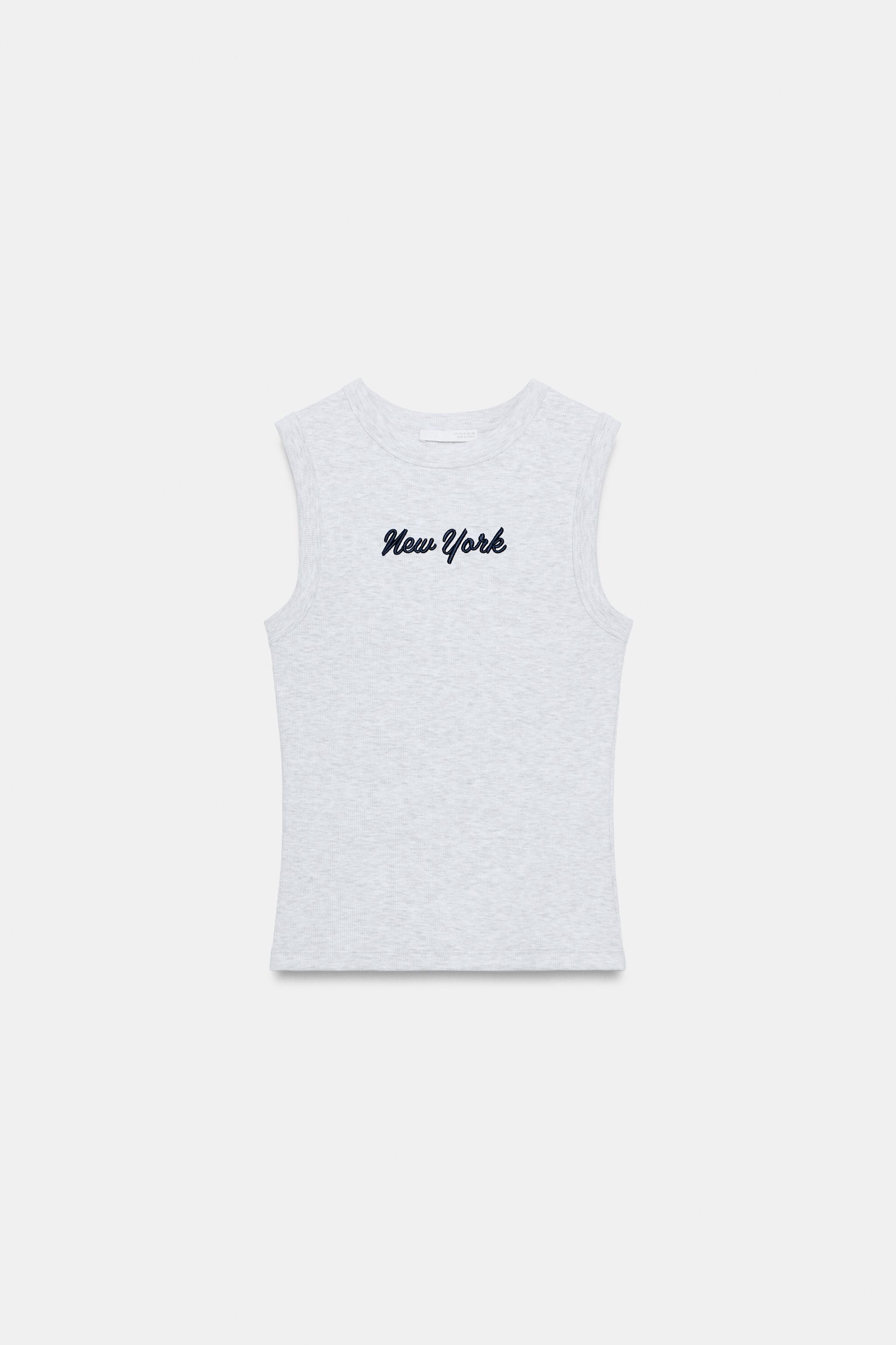 EMBROIDERED TEXT RIB T-SHIRT