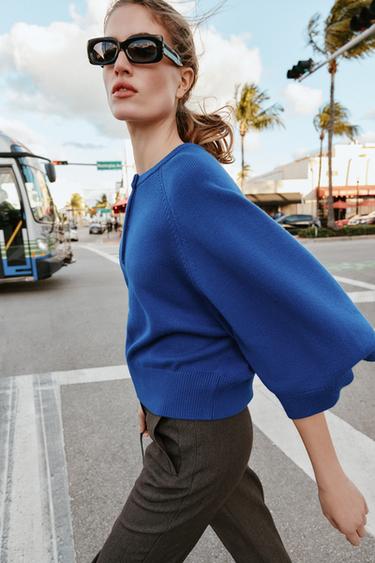 Zara WIDE SLEEVE KNIT JUMPER - Bluish