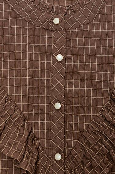 BLOUSE À CARREAUX ET VOLANTS - Marron / Écru de Zara - Image 7