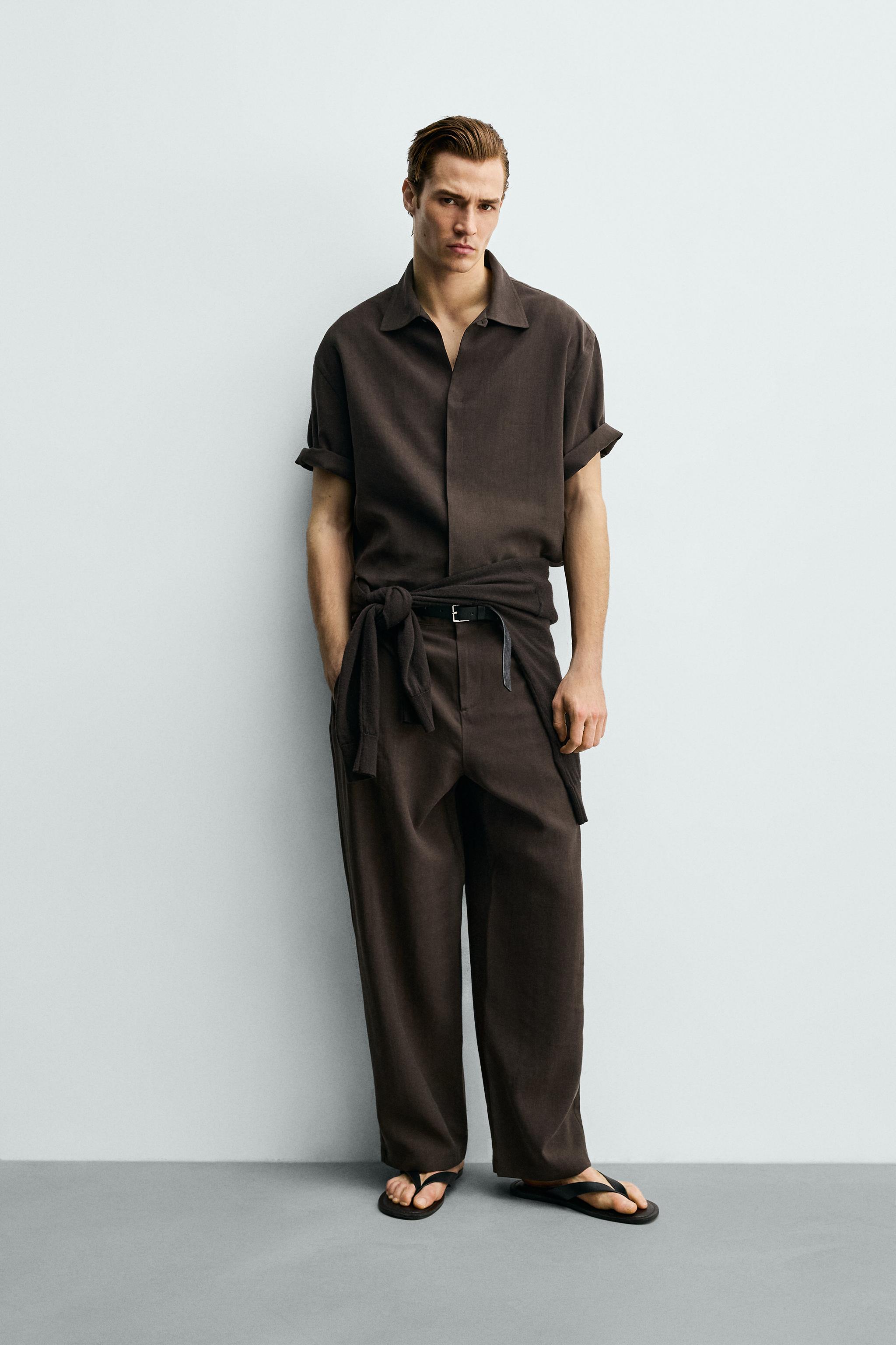 プリーツ入りリラックスフィットパンツ - ブラウン | ZARA Japan / 日本