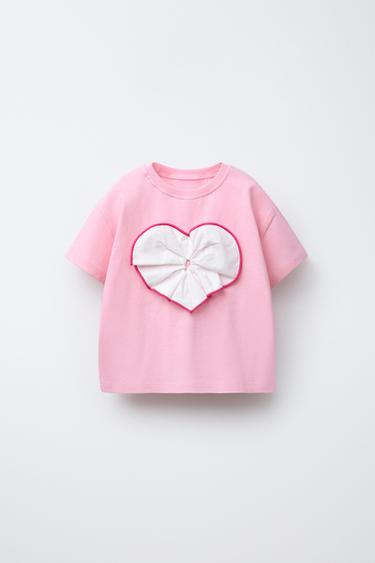 POPLIN HEART T-SHIRT - Bubble gum by Zara - Image 0