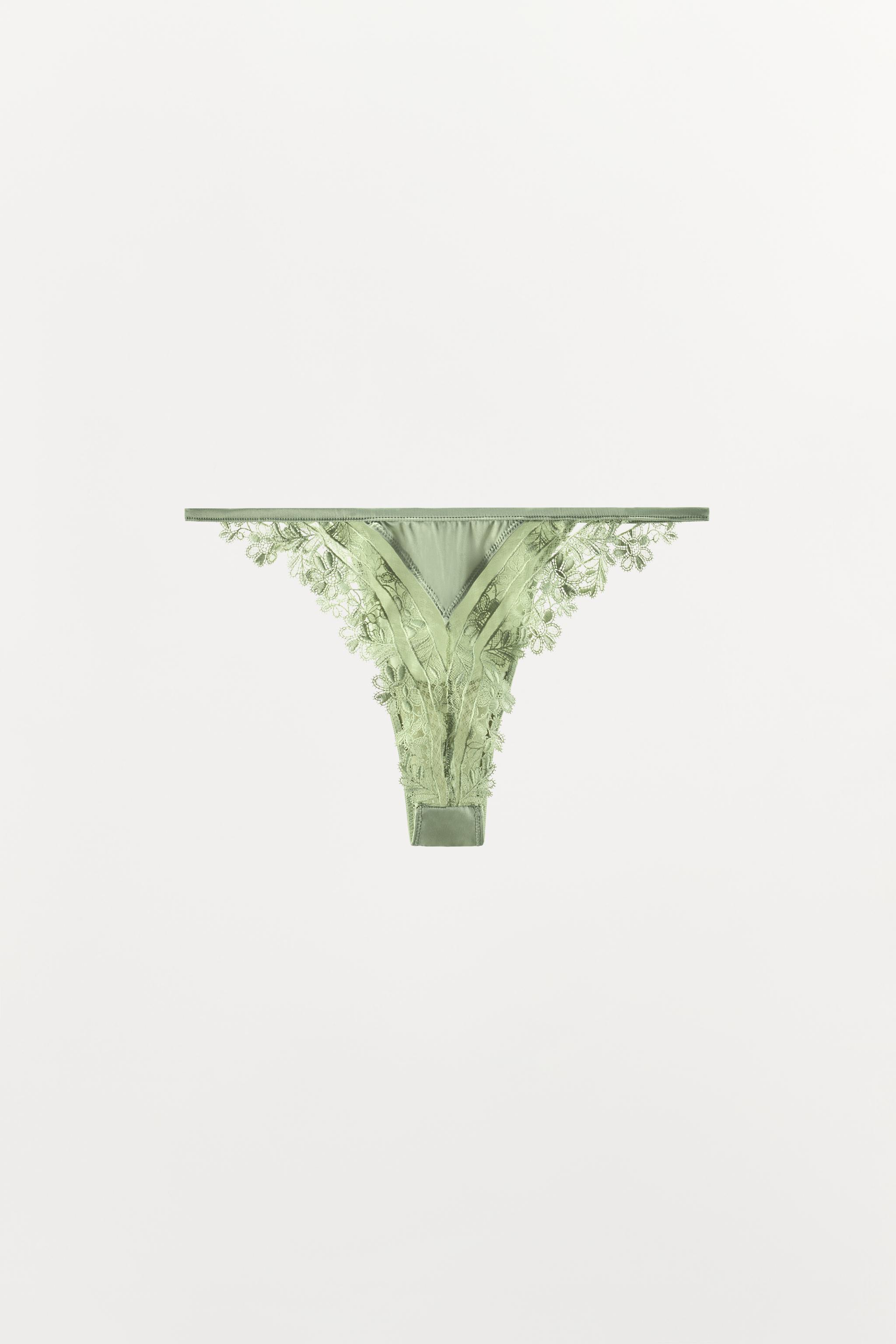 EMBROIDERED SATIN EFFECT THONG