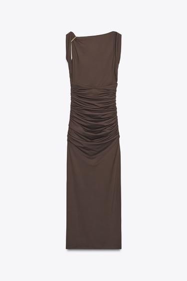 ROBE EN POLYAMIDE COQUILLAGE - Marron foncé de Zara - Image 5