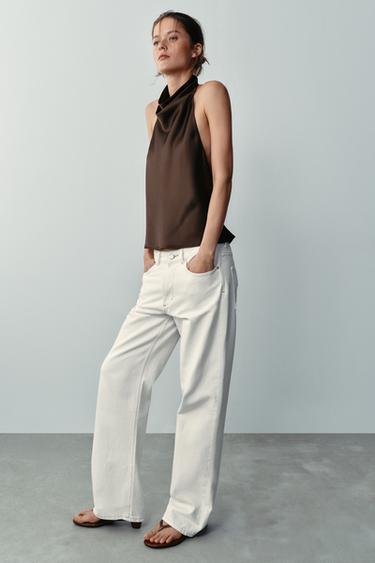 SATIN HALTER TOP - Brown by Zara