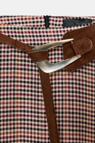 JUPE À CARREAUX AVEC CEINTURE - Marron / Écru de Zara - Image 8