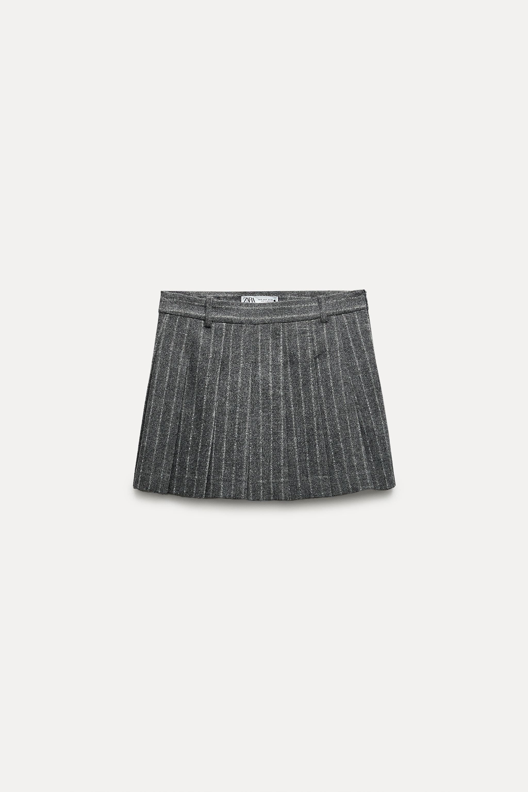 ZW COLLECTION PINSTRIPE WOOL BLEND SKIRT Grey Natural ZARA