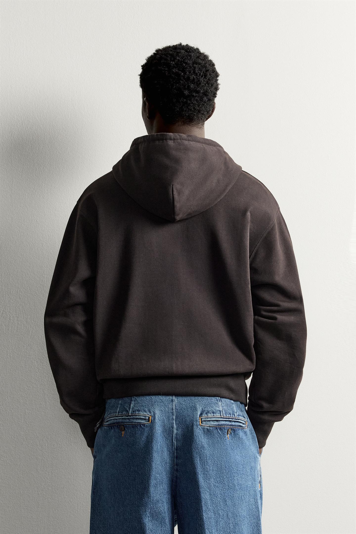 Мужское худи Zara Regular Fit Zip-Up, цвет: Тёмный антрацитовый — фото 3