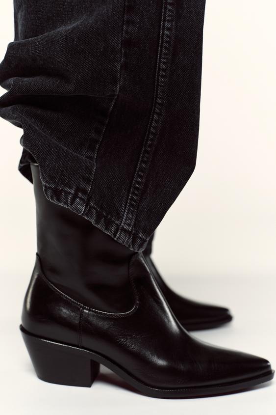 LEATHER COWBOY ANKLE BOOTS