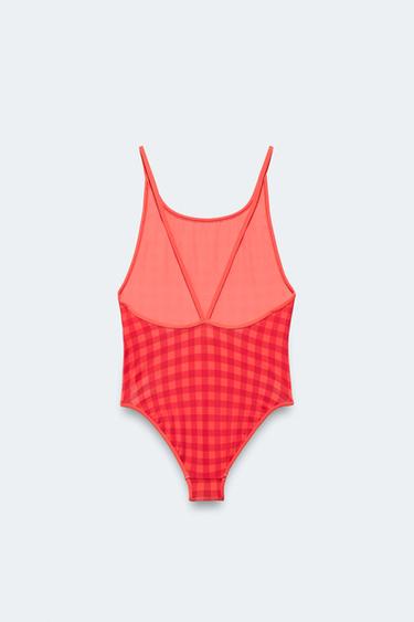 2-14 YEARS/ LIMITED EDITION GINGHAM SWIMSUIT - Coral red by Zara - Image 1