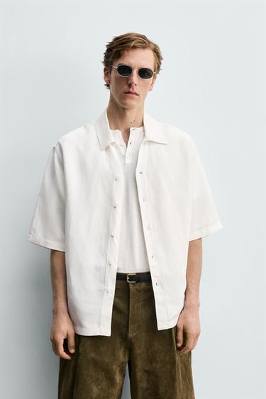 FLUID VISCOSE/LINEN SHIRT - Oyster-white by Zara