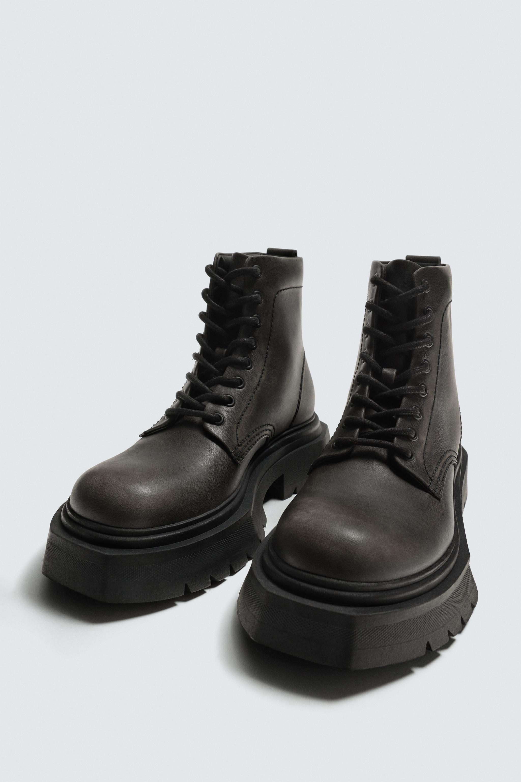 ボリュームレースアップブーツ（ヴィンテージ加工） - グレー | ZARA