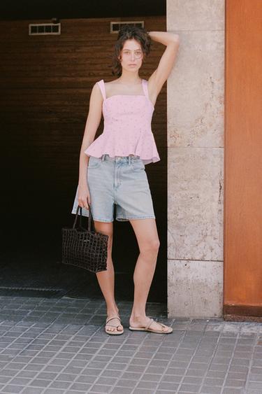 TOP BUSTIER RAYURES FLEURS - Rose de Zara - Image 3