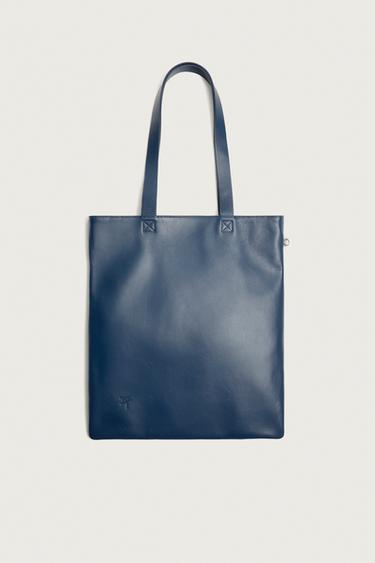 SAC SHOPPER EN CUIR - Bleu de Zara