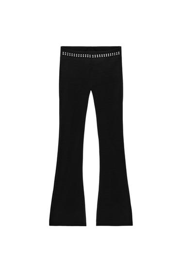 Zara FLARE STRETCH STUD PANTS - Black