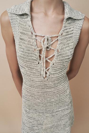 ROBE COURTE À NŒUDS - Beige clair de Zara - Image 3