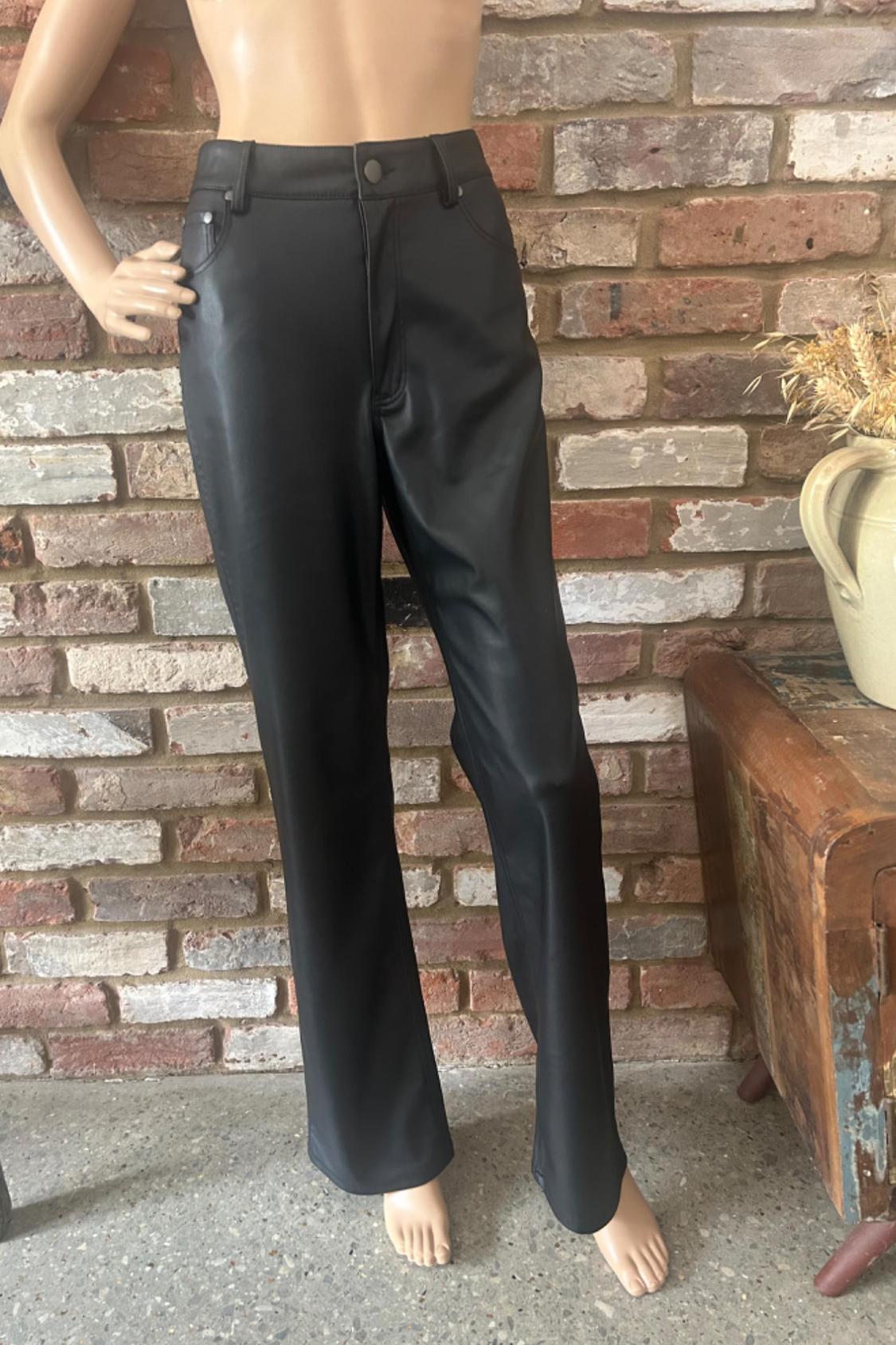 STRAIGHT-LEG HIGH-WAIST LEATHER EFFECT TROUSERS