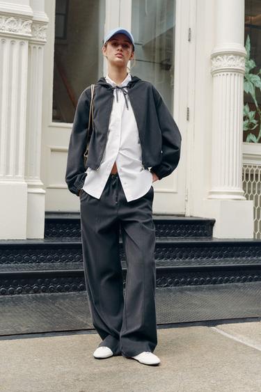 WIDE-LEG TROUSERS WITH ELASTIC WAIST - Anthracite grey by Zara