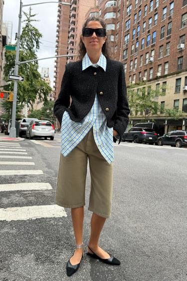 CAMISA OVERSIZE DE POPELINA COM XADREZ - Branco / Verde da Zara