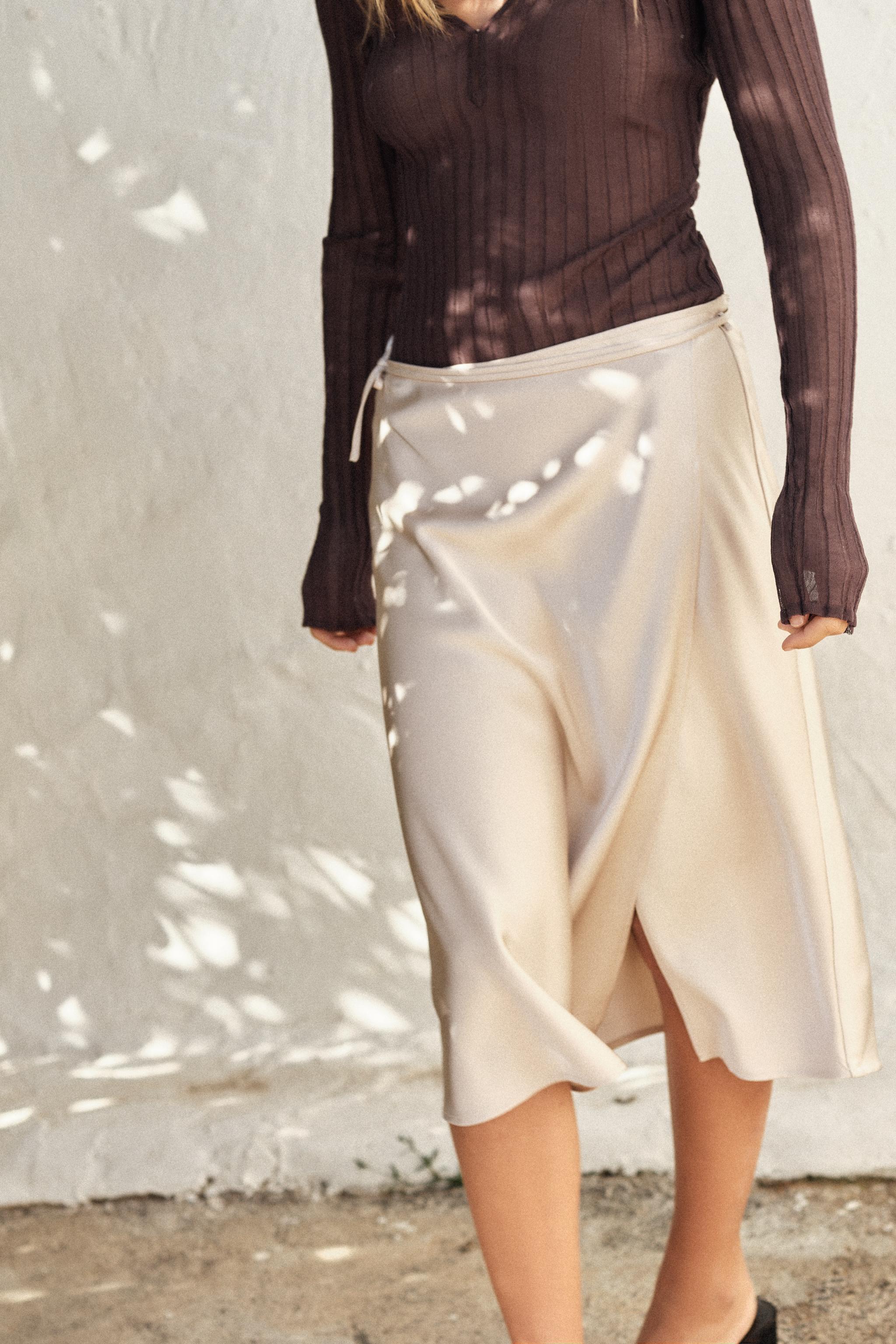【ZARA】サテン ラップスカート グレー/ベージュ | 5427/417/814 org.jpg