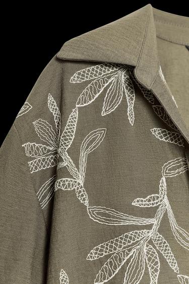 Zara EMBROIDERED SHORT SHIRT - Khaki