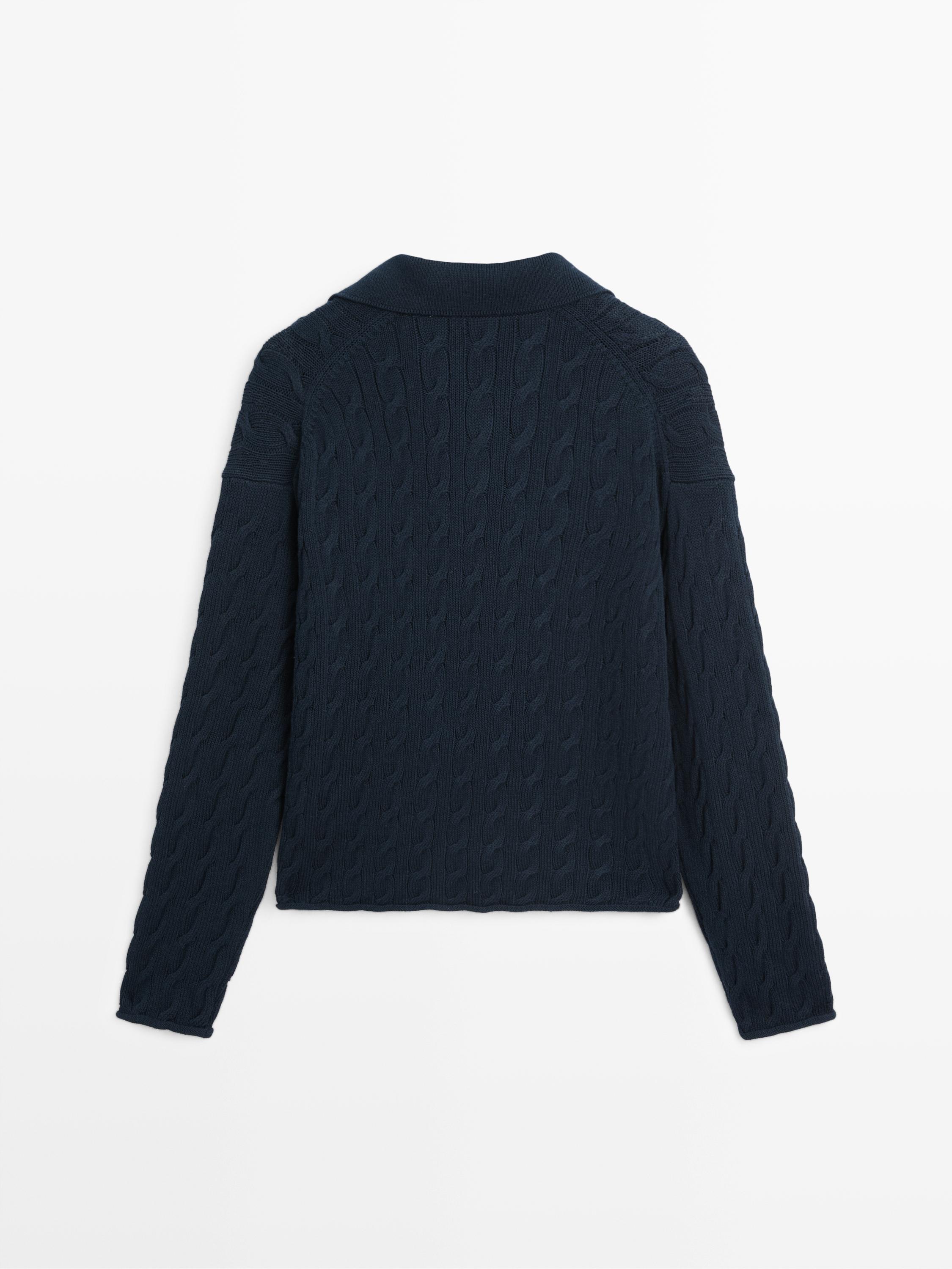 Pull maille col polo en coton mélangé