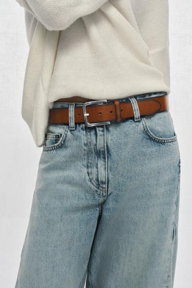 100% WASHED EFFECT LEATHER BELT - Brown by Zara