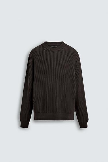 RIBBED TEXTURE SWEATER - Dark brown by Zara