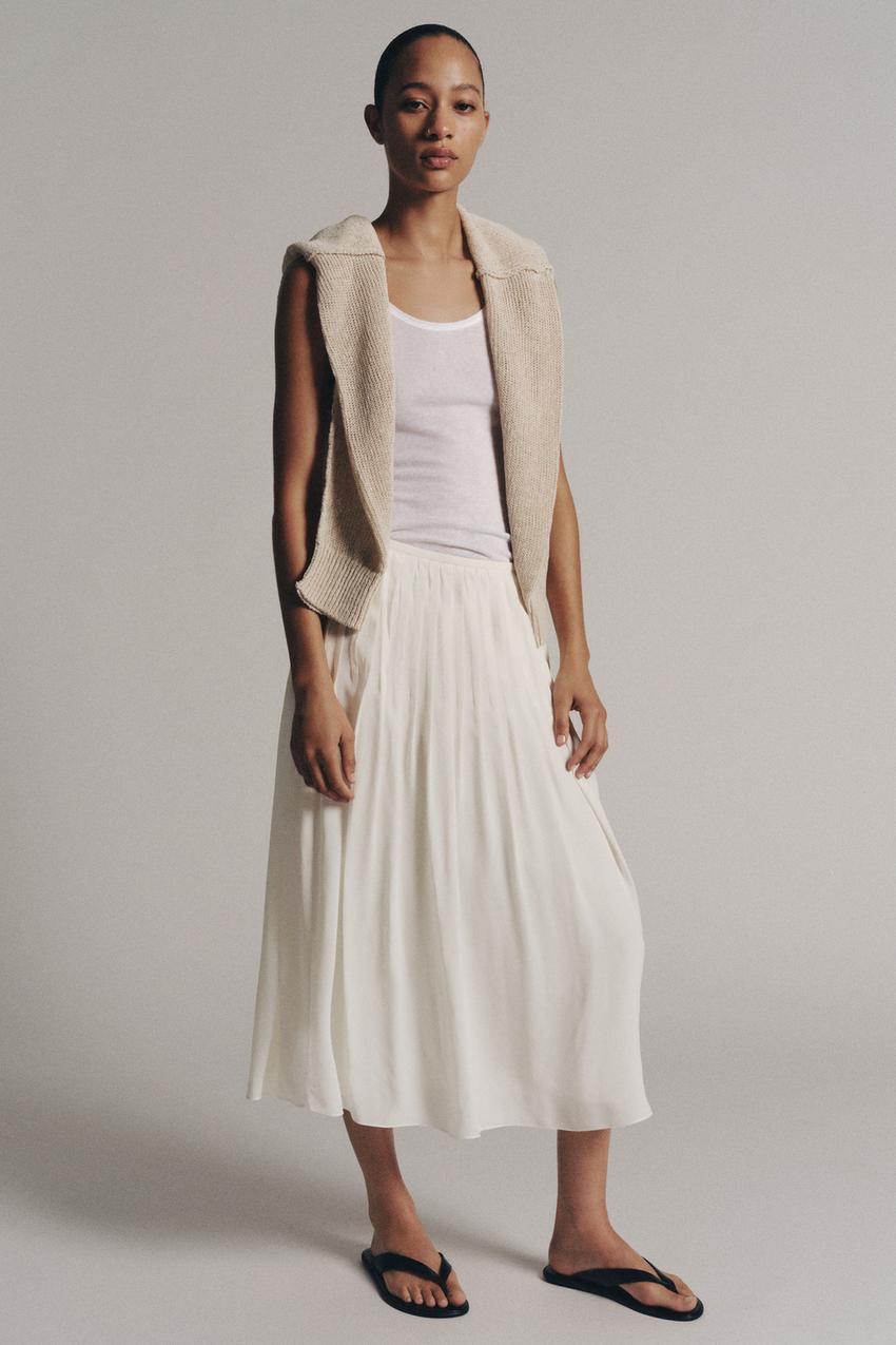 Zara - Zw Collection Pleated Skirt - Ecru - M