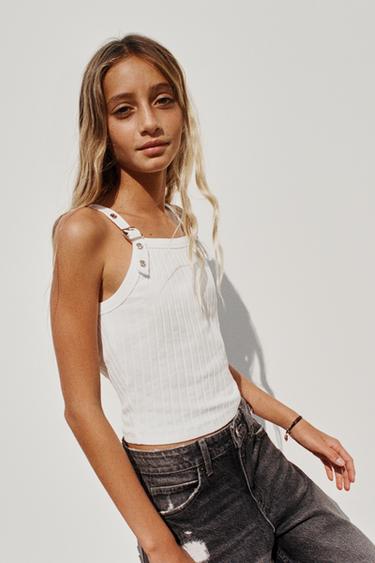T-SHIRT RIB BRETELLES BOUCLES - Écru de Zara - Image 5
