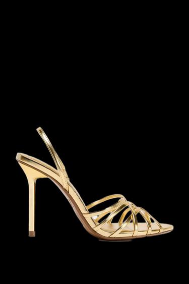 SANDALIA TACÓN EFECTO METALIZADO - Oro de Zara - Imagen 0