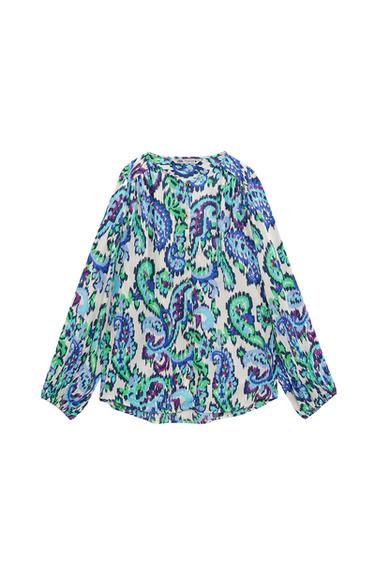PRINTED BLOUSE WITH GATHERED DETAILS