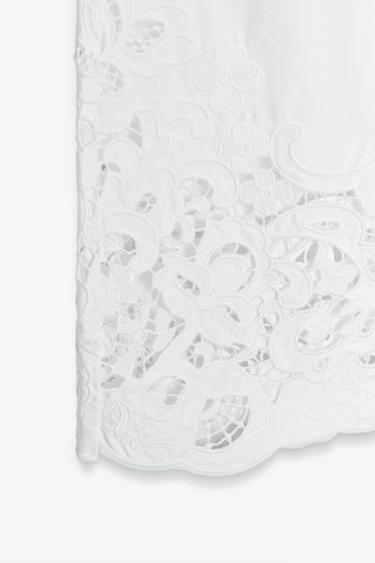 PANTALON DROIT BRODÉ - Blanc de Zara - Image 8