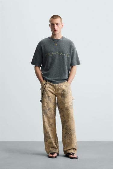 Zara WASHED PRINT KNIT T-SHIRT - Blue / Gray - Image 0