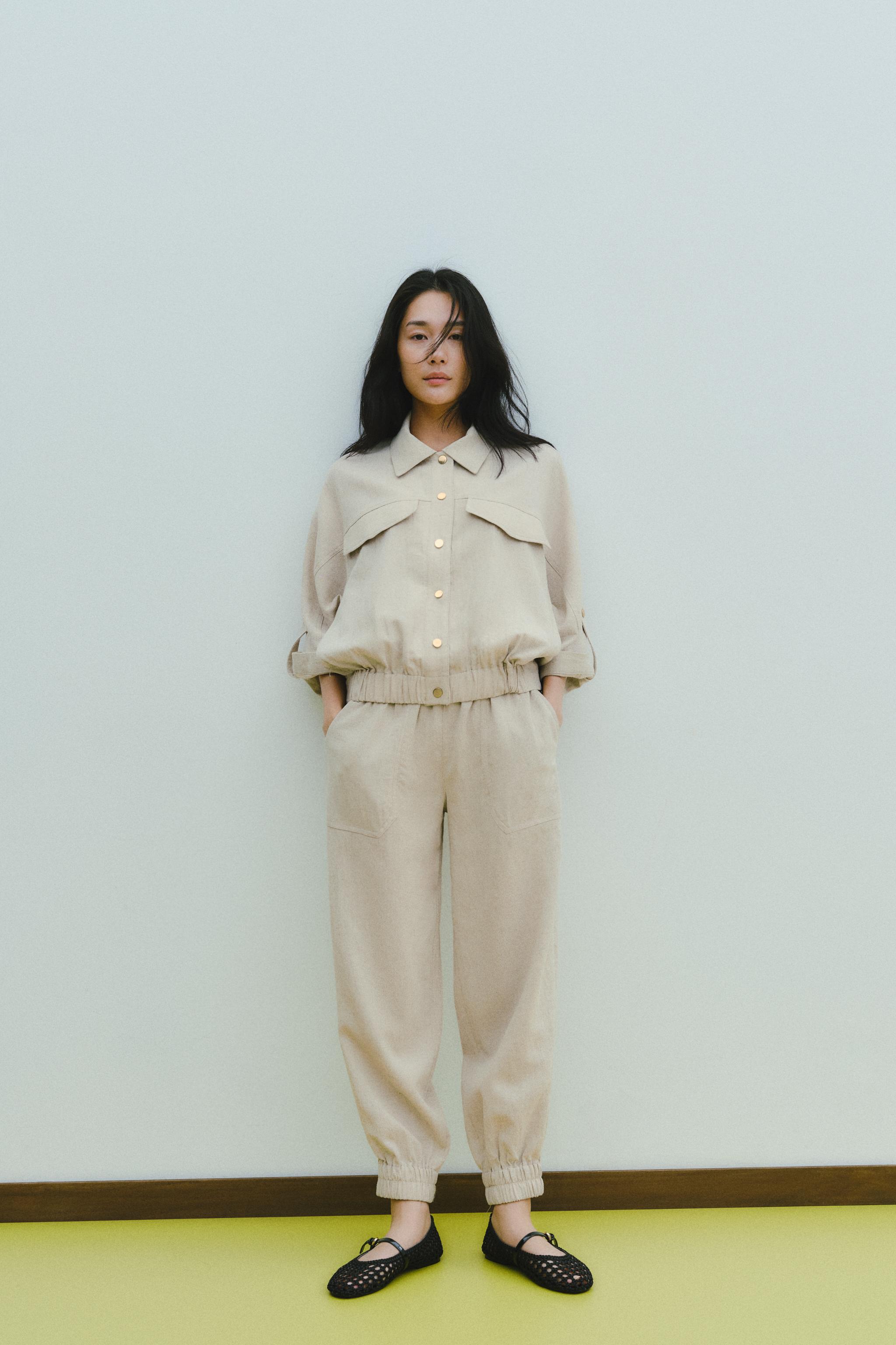 ★ZARA★サファリ*ショートスリーブシャツ ホワイト リネンサファリシャツ - サンド | ZARA Japan / 日本