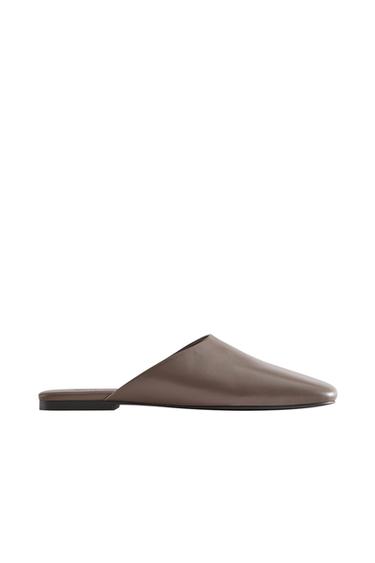 LEATHER MULES WITH SQUARE TOE - Brown by Zara