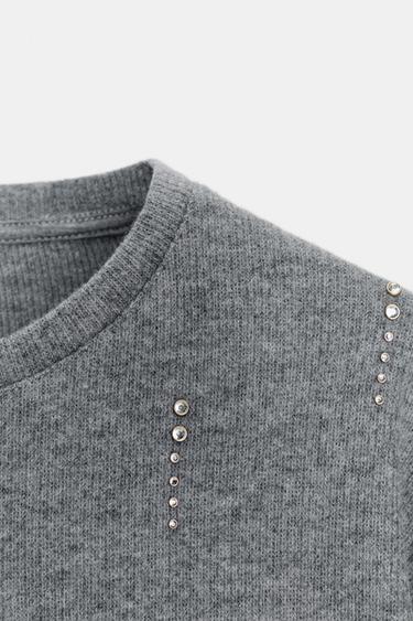 SWEAT CANNELÉ À BRILLANTS - Gris chiné de Zara - Image 7