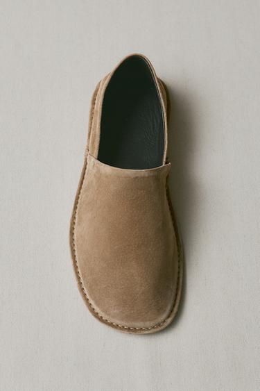 Zara LEATHER FOLDABLE-HEEL SLIPPERS - Light beige
