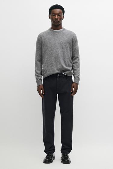 Tapered-fit denim-effect pants — Navy blue 1