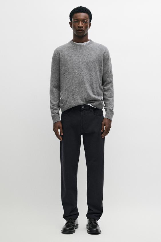 Zara Tapered-fit denim-effect pants - Navy blue - Image 0