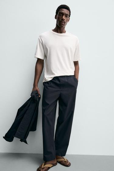 PANTALON DROIT EN POPELINE - Bleu marine de Zara - Image 5