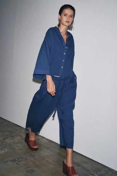 ZW COLLECTION LINEN BLEND TROUSERS - Indigo by Zara