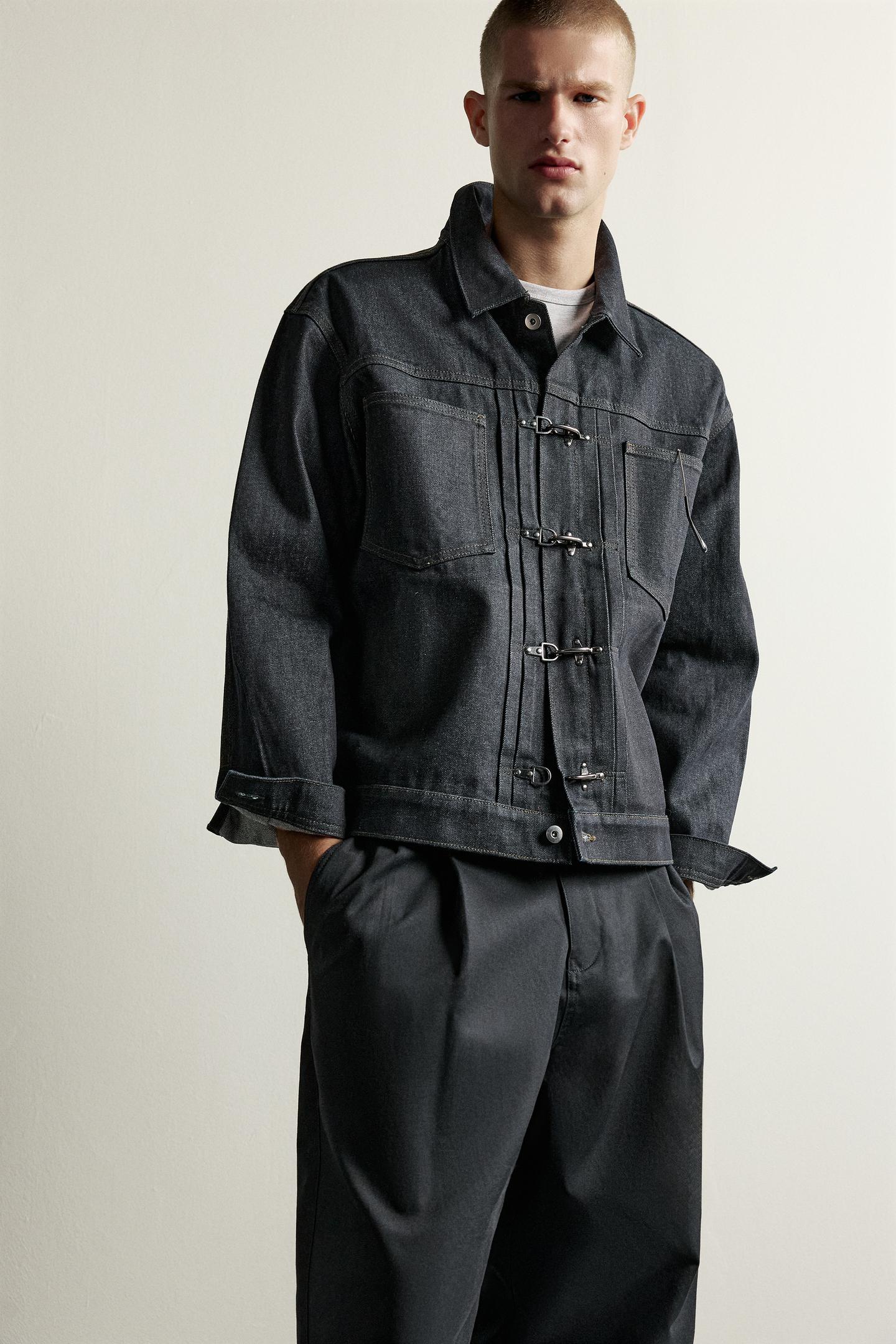 Мужская куртка Zara Fireman Clasp Denim Jacket, цвет: Индиго — фото 5