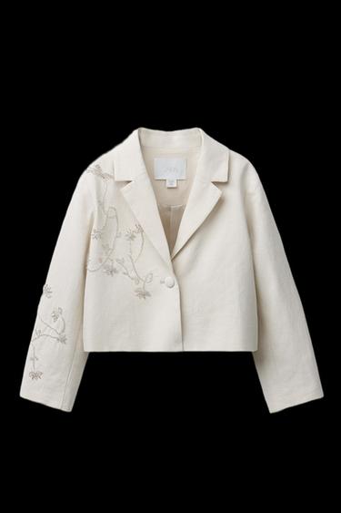 Zara BEADED LINEN BLAZER - Light beige - Image 0