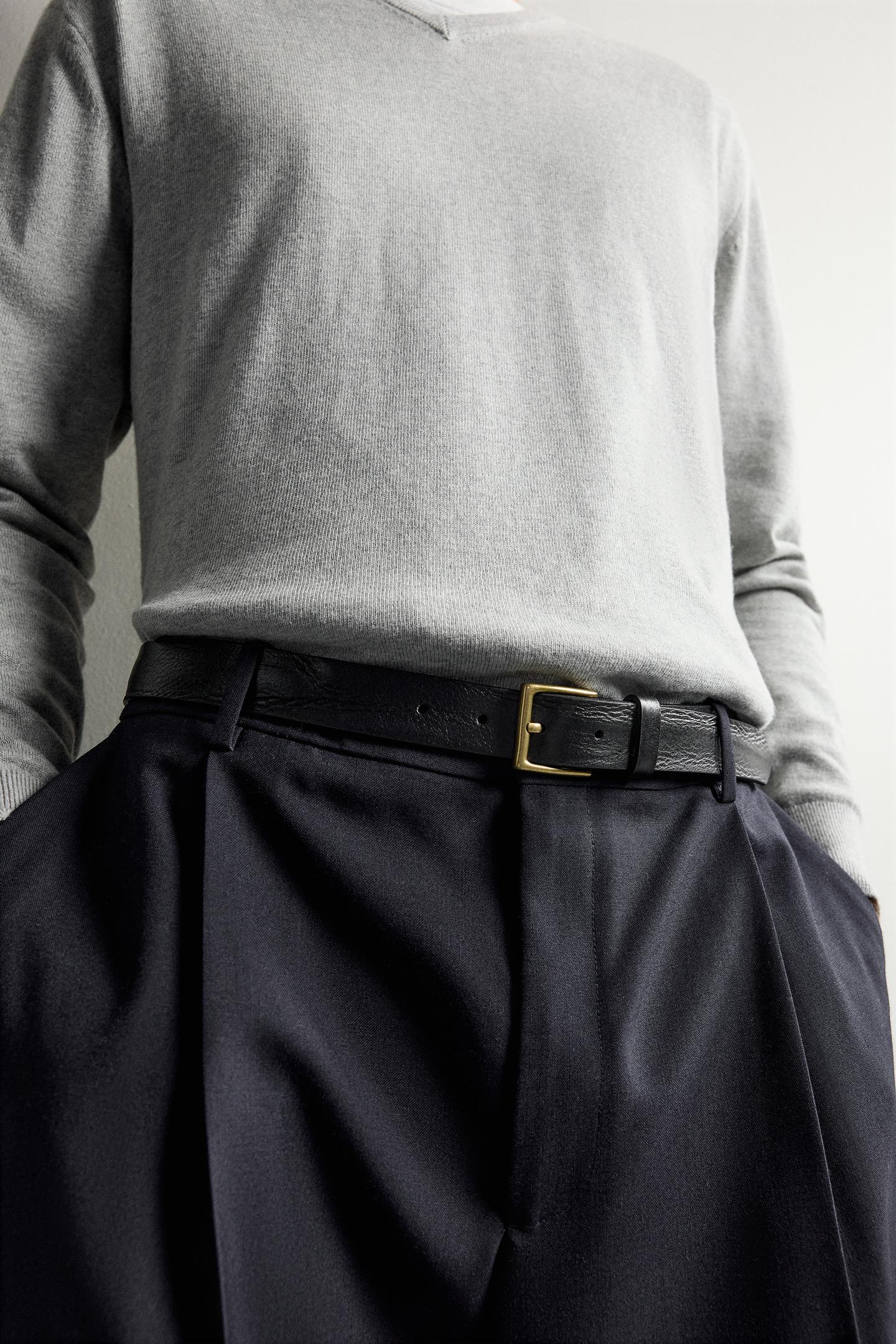 Мужской ремень Zara Vintage-Effect Leather Belt, цвет: Чёрный — фото 2