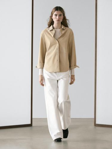 Jean straight taille haute - Blanc cassé de Zara