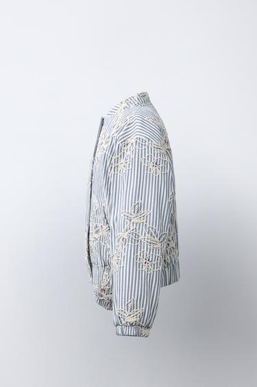 EMBROIDERED STRIPED BOMBER JACKET - Blue/White by Zara - Image 2